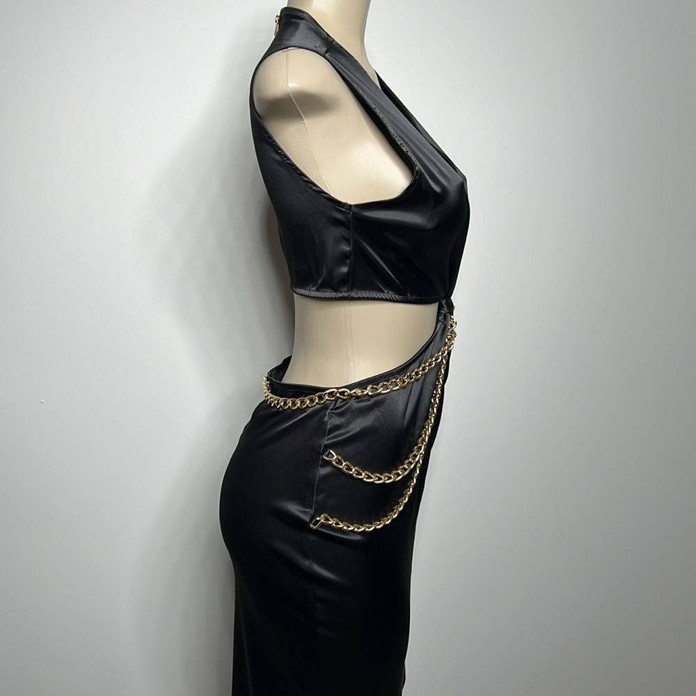 Akira Chain Me Up black satin maxi dress NWT size medium - Picture 4 of 8
